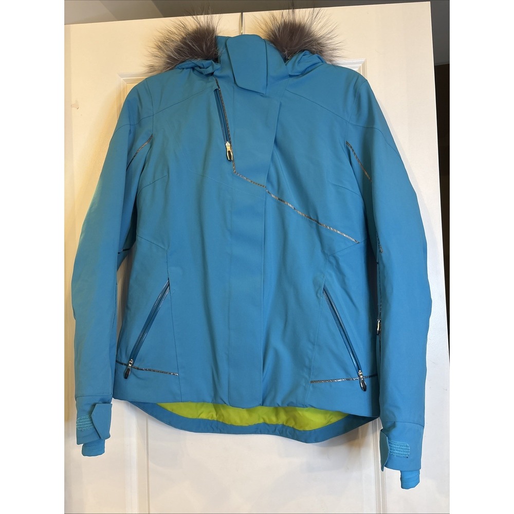 Spyder Women's Size 10 Winter Ski Jacket, Turquoise, Removable Fur Lined Hood